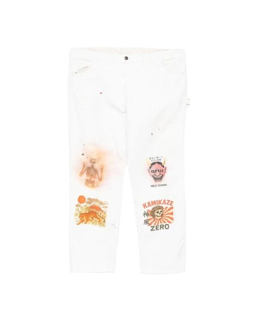 Melt White Graphic-Print Carpenter Jeans for men