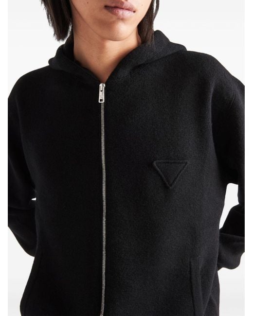 Prada Black Cashmere Knitted Zip-Up Hoodie for men