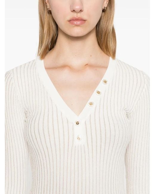 Elisabetta Franchi White Ribbed-Knit Jumper