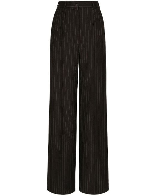 Dolce & Gabbana Black Wide Leg Pinstripe Trousers