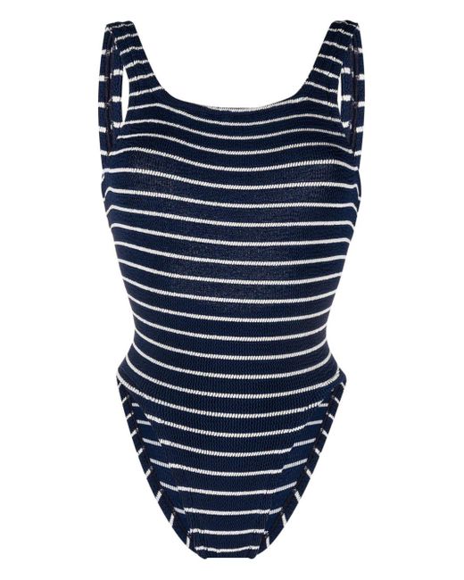 Hunza G Blue Striped Crinkled One-piece Swimsuit - Women's - Recycled Polyester/polyamide/lycra