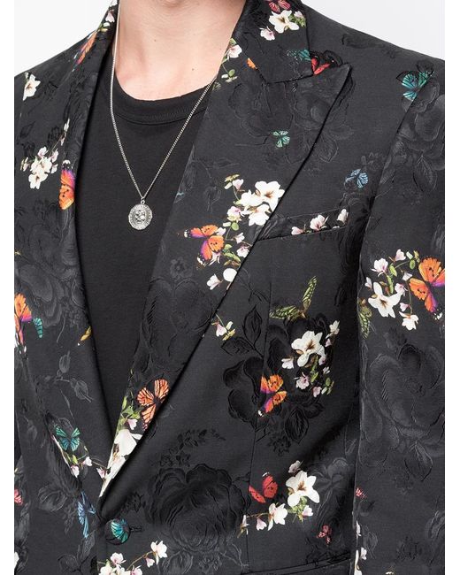 Amiri Black Floral Embroidered Printed Blazer for men