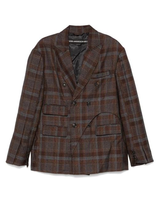 ANDERSSON BELL Brown Soe-Check Double-Breasted Blazer for men