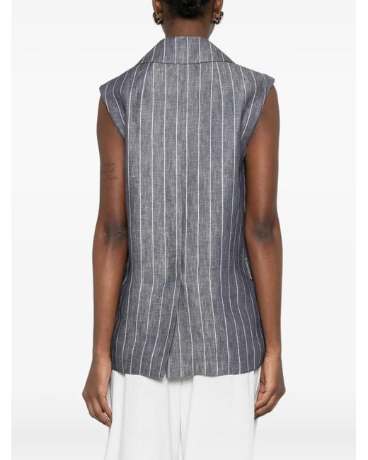 Max Mara Gray Smmballo Pinstripe-Pattern Double-Breasted Suit