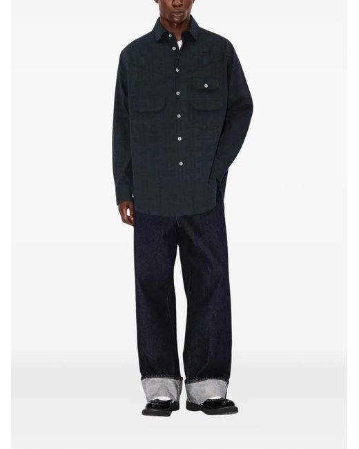 KENZO Black Chest-Pockets Patterned Shirt Jacket for men
