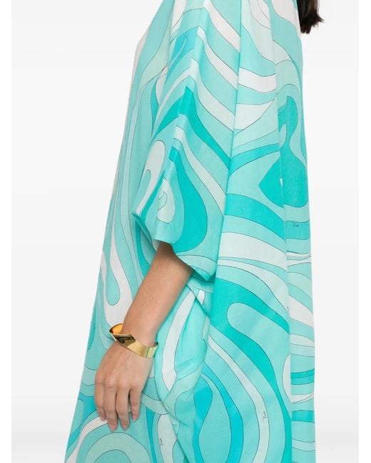 Emilio Pucci Blue Marmo-Print Kaftan-Style Maxi Dress