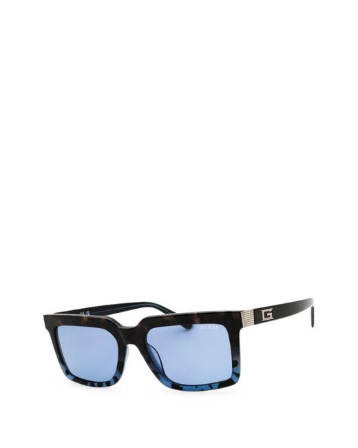 GUESS EYEWEAR Blue Tortoiseshell-Effect Rectangle-Frame Sunglasses for men