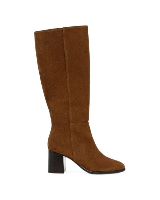JONAK PARIS Brown Dilia Croute Suede Block-Heel Knee-High Boots