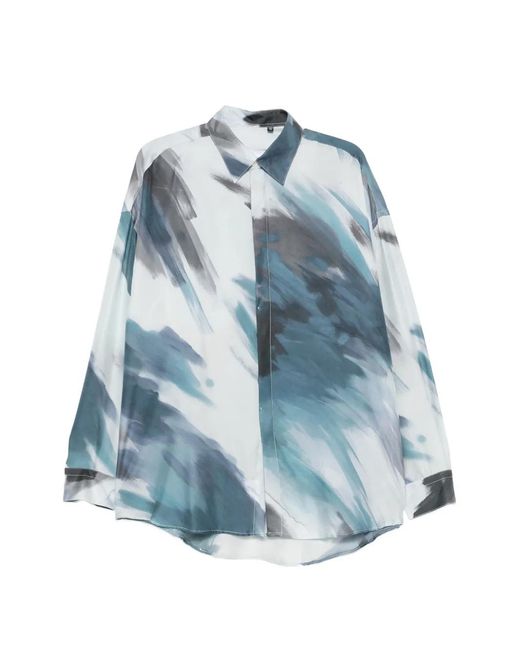 Costumein Blue Abstract-Print Long-Sleeve Shirt for men