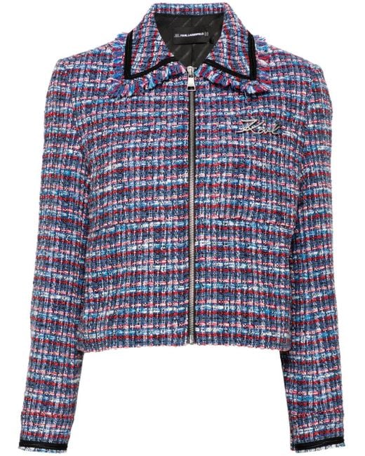 Karl Lagerfeld Blue Bouclé Cropped Jacket