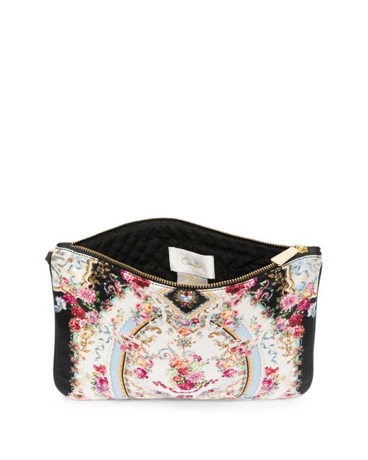 Camilla Pink Floral-Print Crystal-Embellished Clutch Bag