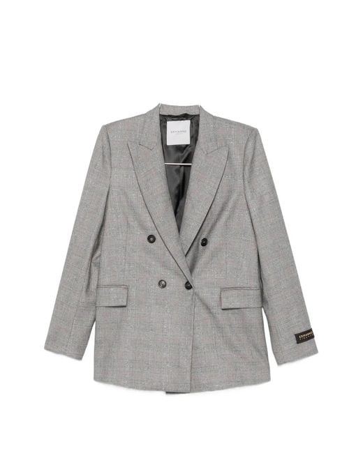 ERMANNO FIRENZE Gray Prince Of Wales Check Double-Breasted Jacket