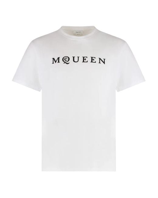 Alexander McQueen White Flocked-Logo T-Shirt for men