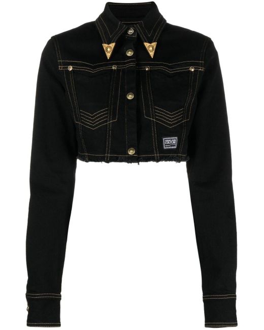 Veste en jean à détails contrastants Versace en coloris Black