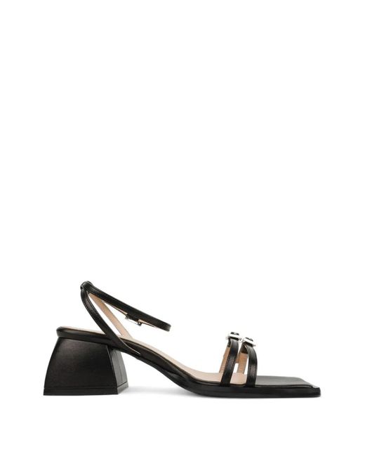 NODALETO White Bulla Buckle-Detail Block-Heel Sandals