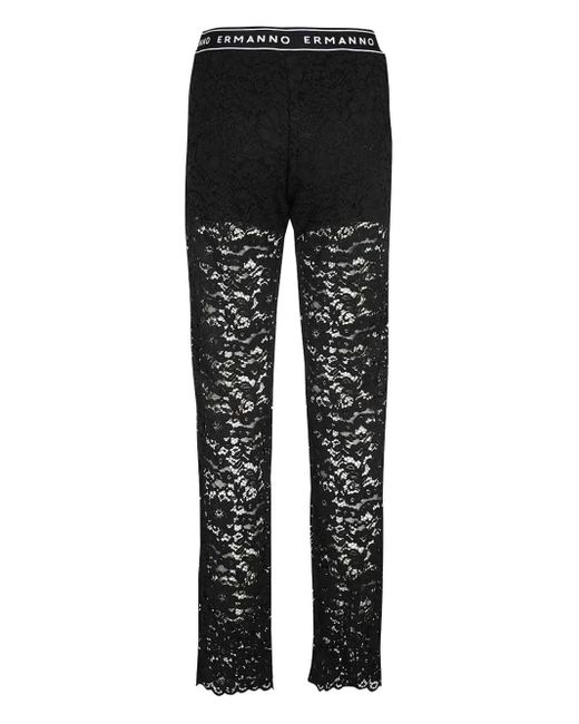 Ermanno Scervino Black Elasticated-Waistband Lace Trousers