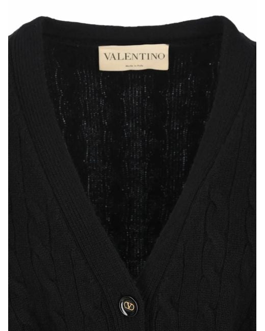 Valentino Garavani Black Cable-Knit Belted Cardigan