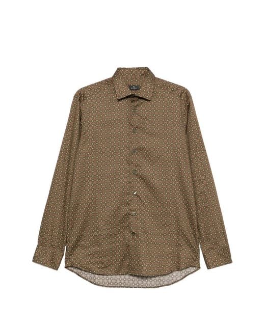 Etro Natural Geometric-Print Long-Sleeve Shirt for men