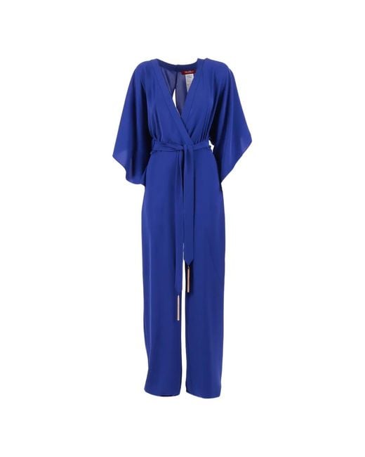 Max Mara Blue Belted Kimono Jumpsuit