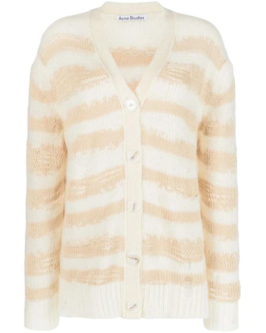 Acne Natural Soft Knit Cardigan With V-Neck And Relaxed Fit