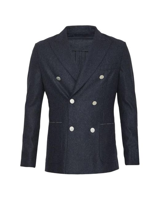 Tonello Blue Double-Breasted Flannel Blazer for men