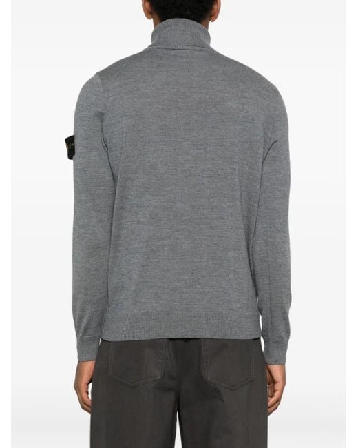 Stone Island Gray Roll-Neck Logo-Patch Sweater for men