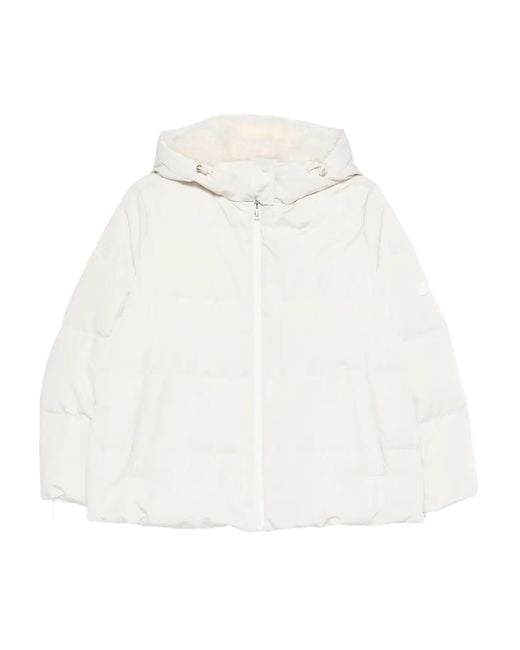 Yves Salomon White Hooded Puffer Jacket