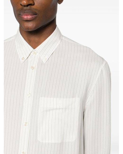 Chemise rayée à logo brodé Saint Laurent pour homme en coloris White