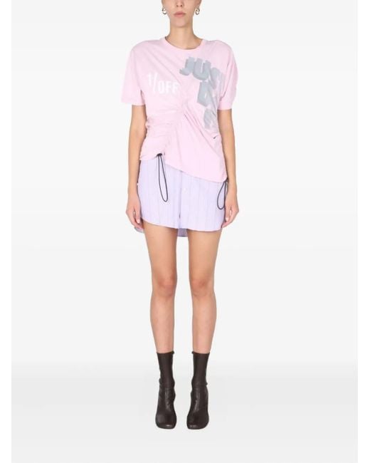 1/OFF Pink Drawstring Striped Dress