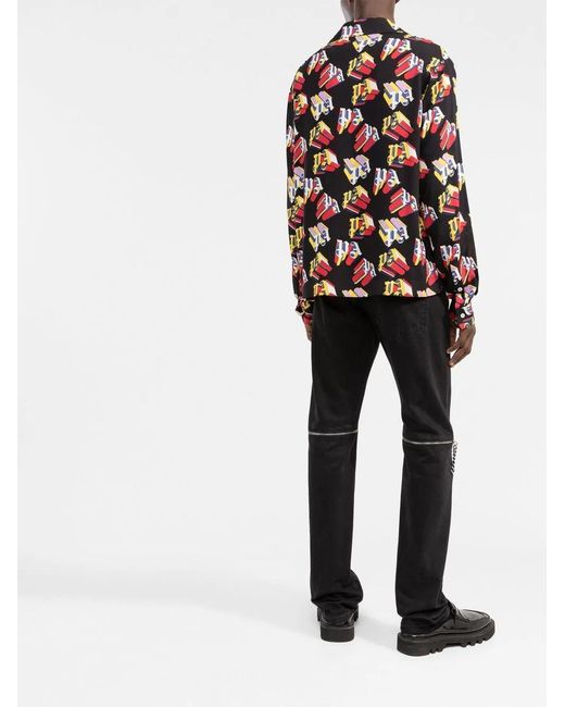 Palm Angels Black Logo-Print Long-Sleeved Shirt for men