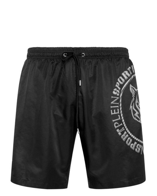 Philipp Plein Black Logo-print Swim Shorts for men
