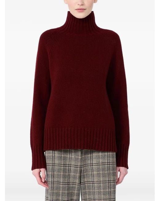 Max Mara Red High-Neck Long-Sleeve Sweater