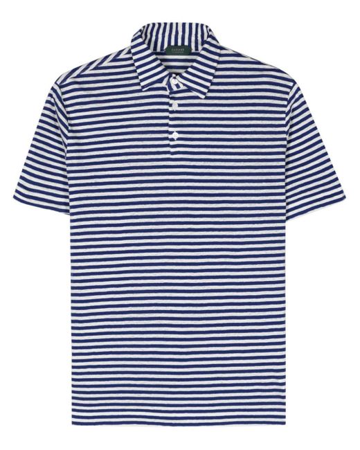 Zanone Blue Striped Linen-blend Polo Shirt for men