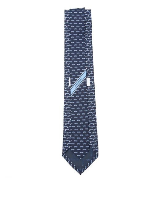 Ferragamo Blue Race-Patterned Silk Tie for men