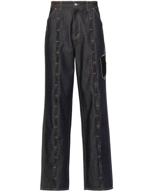 ANDERSSON BELL Blue Patchwork-detail Wide-leg Jeans for men