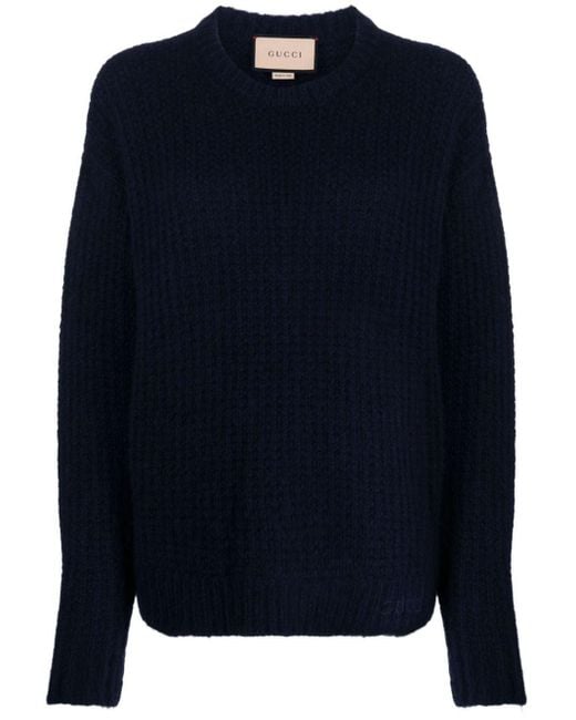 Gucci Blue Logo-embroidered Knitted Cashmere Jumper