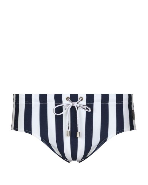 Dolce & Gabbana White Striped Swimming Trunks for men