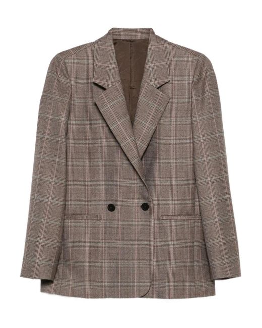Bompard Brown Checked Double-Breasted Blazer