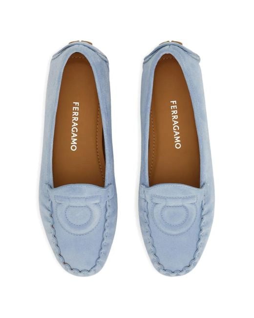 Ferragamo Blue Gancini Driver Loafer