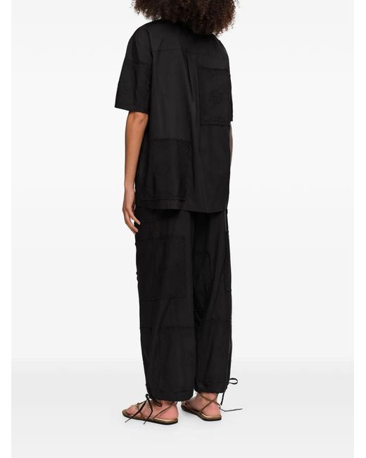 Bimba Y Lola Black Embroidered-Patchwork Shirt