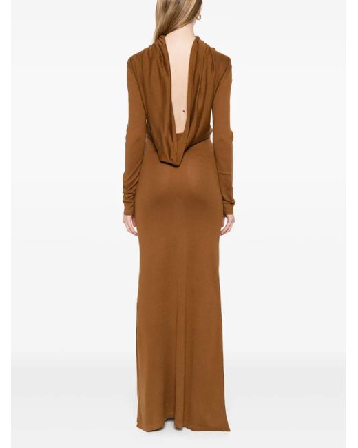 AYA MUSE Brown Rückenfreies Maxikleid Mit Langen Ärmeln