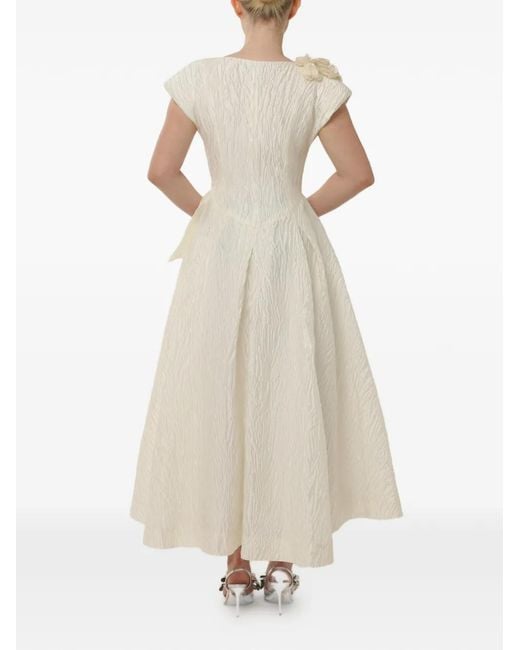 Baruni White Johara Floral-Detail Bow-Fastening Midi Dress
