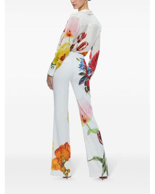 Alice + Olivia White Livi Floral-print Bootcut Trousers