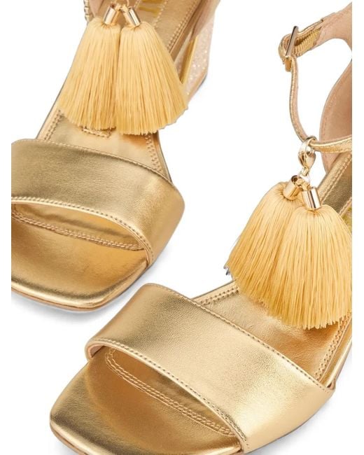 Kat Maconie Natural Kay Tassel-Embellished Glitter-Block Sandals