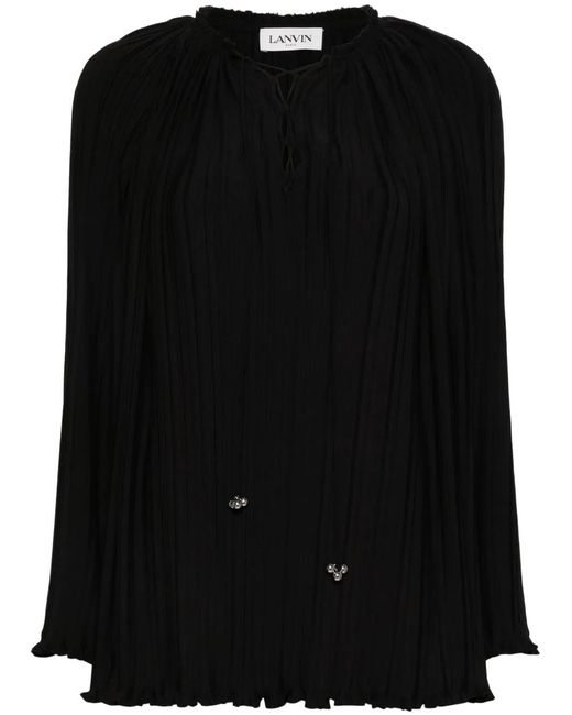 Lanvin Black Long-Sleeve Pleated Blouse