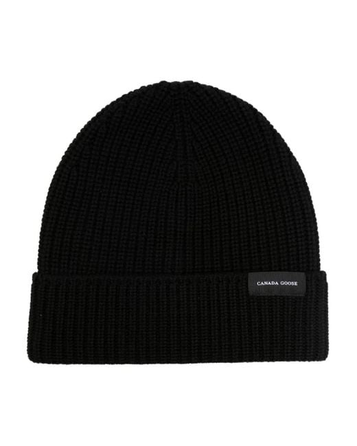 Canada Goose Black Logo Wool Beanie for men