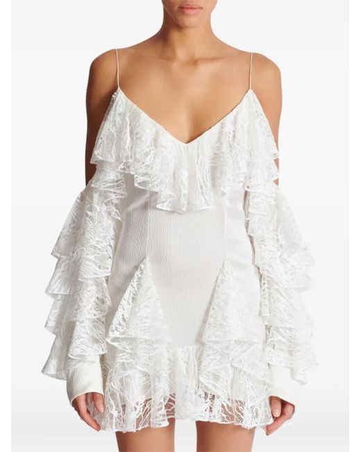 Balmain White Ruffled Mini Dress