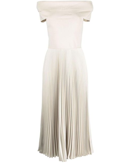 Polo Ralph Lauren White Off-shoulder Pleated-skirt Dress