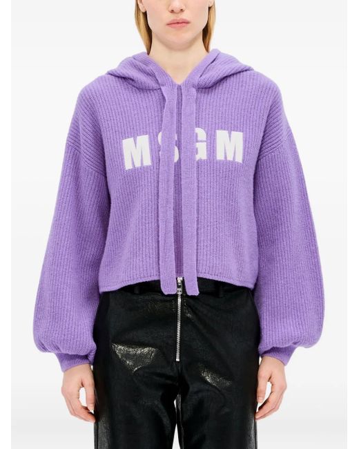 MSGM Purple Balloon-Sleeve Hoodie