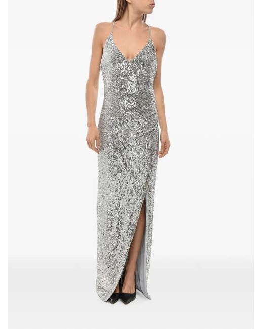 Balmain Metallic Sequin-Embellished Slit Maxi Dress